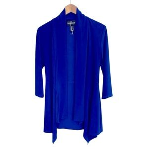 Frank Lyman Open Front Stretch Waterfall Jacket 3/4 Sleeve #024 Cobalt Blue 8